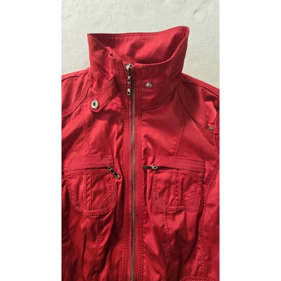 White House Black Market Woman's Vibrant Red short trench style jacket Size 00 - Picture 4 of 10